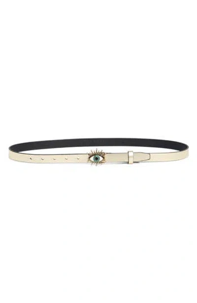Kurt Geiger London 20mm Metallic Evil Eye Leather Belt In Pale Gold Antique Brass
