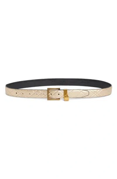 Kurt Geiger London 30mm Metallic Quilted Leather Belt In Pale Gold Antique Brass