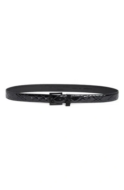 Kurt Geiger London 30mm Patent Quilted Leather Belt In Black Shiny Powder Coat Black