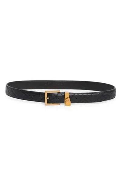 Kurt Geiger London 30mm Quilted Leather Belt In Black/antique Brass