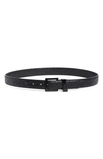 Kurt Geiger London 30mm Quilted Leather Belt In Black/shiny Powder Coat Black