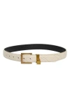 Kurt Geiger London 30mm Quilted Leather Belt In Bone/antique Brass