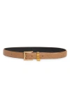 Kurt Geiger London 30mm Quilted Leather Belt In Dark Camel/antique Brass