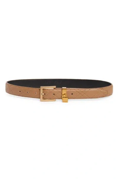 Kurt Geiger London 30mm Quilted Leather Belt In Dark Camel/antique Brass