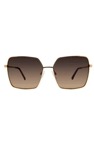 Kurt Geiger London 58mm Square Sunglasses In Gold Crystal Purple/brown