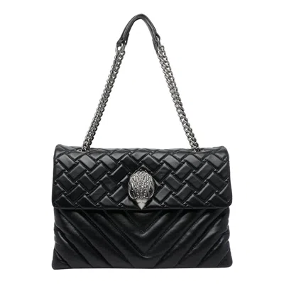 Kurt Geiger Chevron Quilted Leather Shoulder Bag With Silver-tone Accents In Black