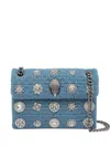 Kurt Geiger Mini Velvet Kensington Embellished Shoulder Bag In Blue