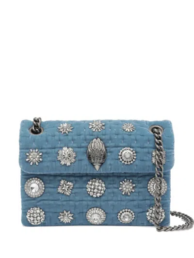 KURT GEIGER KURT GEIGER LONDON BLUE CROOSBODY MINI 'KENSINGTON' BAG IN VELVET