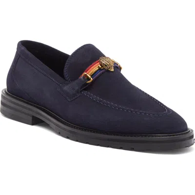 Kurt Geiger London Mens Navy Bates Eagle Head-embellished Suede Loafers