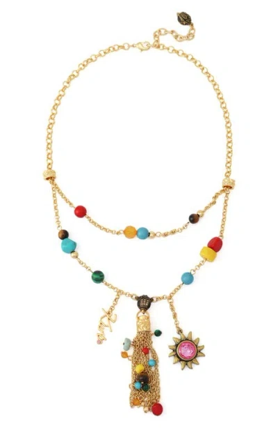 Kurt Geiger London Bead Tassel Layered Necklace In Gold