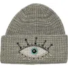 Kurt Geiger London Beaded Evil Eye Beanie In Dark Grey Marl
