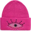 Kurt Geiger London Beaded Evil Eye Beanie In Pink