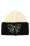 Kurt Geiger London Belgravia Bow Colorblock Beanie In Neutral