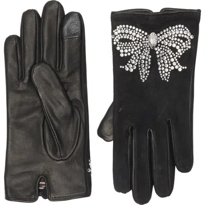 Kurt Geiger London Belgravia Bow Tech Leather Gloves In Black