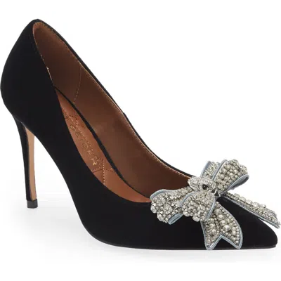 KURT GEIGER KURT GEIGER LONDON BELGRAVIA BOW VELVET POINTED TOE PUMP
