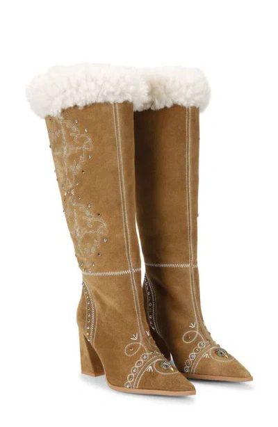 Kurt Geiger London Boho Fold Over Knee High Boot In Light/pastel Brown