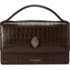 Kurt Geiger London Bond Croc Embossed Leather Top Handle Bag In Dark Brown