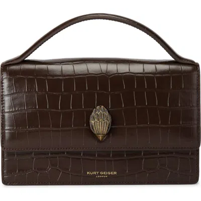 Kurt Geiger London Bond Croc Embossed Leather Top Handle Bag In Dark Brown