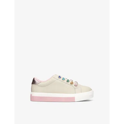 Kurt Geiger Kids' Mini Liviah Crystal-embellished Leather Low-top Trainers In White/oth