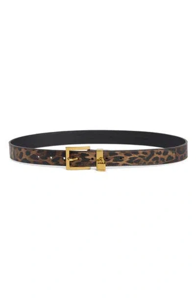 Kurt Geiger London Brixton Leopard Print Leather Belt In Brown