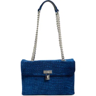 Kurt Geiger London Brixton Velvet Shoulder Bag In Blue