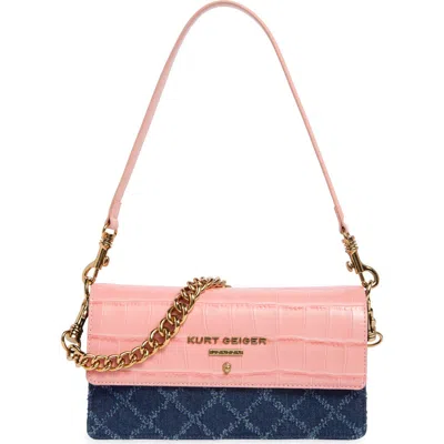 Kurt Geiger London Brompton Soft Croc Embossed Leather & Denim Shoulder Bag In Blue