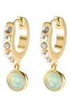 Kurt Geiger London Cabochon & Faux Pearl Huggie Drop Earrings In Gold/opal