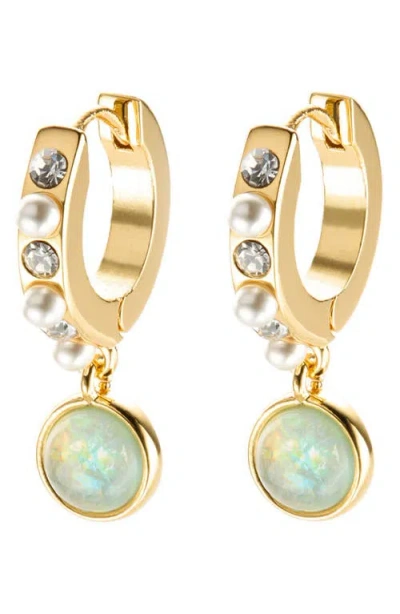 Kurt Geiger London Cabochon & Faux Pearl Huggie Drop Earrings In Gold/opal