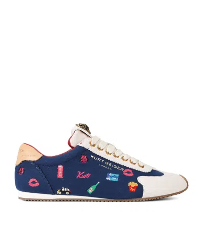 Kurt Geiger London Canvas Embroidered Islington Sneakers In Navy