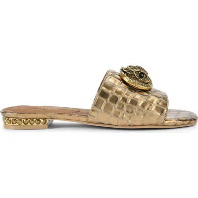 Kurt Geiger London Chelsea Croc Embossed Slide Sandal In Gold