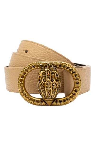 Kurt Geiger London Chelsea Crystal Eagle Buckle Suede Belt In Brown