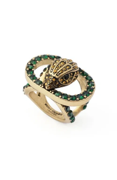 Kurt Geiger London Chelsea Eagle Cutout Ring In Green