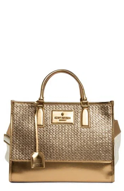 Kurt Geiger London Chiswick Raffia Metallic Tote In Brown