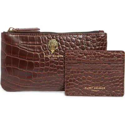 Kurt Geiger London Croc Embossed Faux Leather Pouch And Cardholder Set In Brown