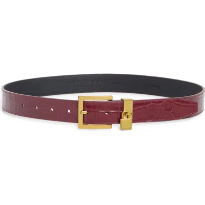 Kurt Geiger London Croc Embossed Leather Belt In Burgundy