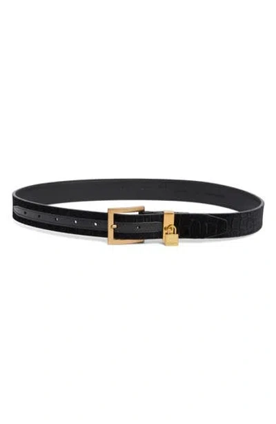 Kurt Geiger London 30mm Quilted Leather Belt In Black/antique Brass