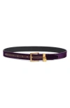 Kurt Geiger London Croc Embossed Lock Belt In Purple/antique Brass