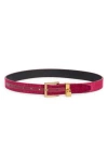 Kurt Geiger London Croc Embossed Lock Belt In Wine/antique Brass