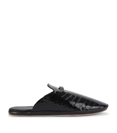 Kurt Geiger London Croc-embossed Leather Savoy Slippers In Black