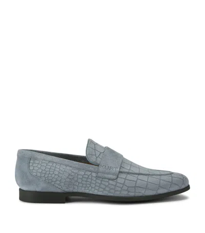Kurt Geiger London Croc-embossed Suede Aldgate Flex Loafers In Blue