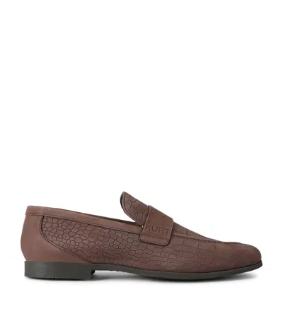 Kurt Geiger London Croc-embossed Suede Aldgate Flex Loafers In Brown