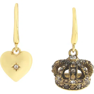Kurt Geiger London Crown & Heart Mismatched Drop Earrings In Gold