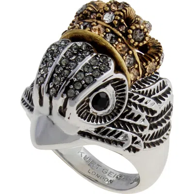 Kurt Geiger London Crowned Eagle Cocktail Ring In Metallic