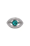 Kurt Geiger London Crystal & Cz Evil Eye Ring In Rhodium/blue