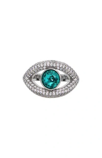 Kurt Geiger London Crystal & Cz Evil Eye Ring In Rhodium/blue