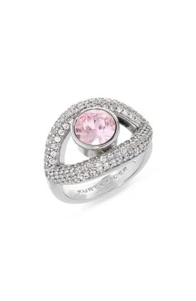 Kurt Geiger London Crystal & Cz Evil Eye Ring In Rhodium/pink
