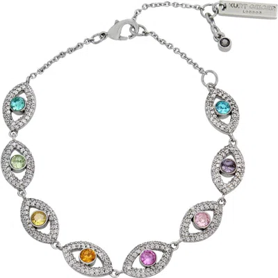 Kurt Geiger London Crystal & Cz Evil Eye Station Bracelet In Rhodium
