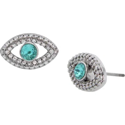 Kurt Geiger London Crystal & Cz Evil Eye Stud Earrings In Metallic