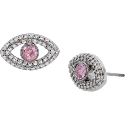 Kurt Geiger London Crystal & Cz Evil Eye Stud Earrings In Metallic