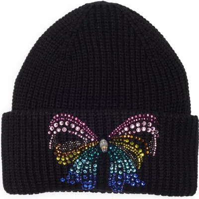Kurt Geiger London Crystal Bow Beanie In Black